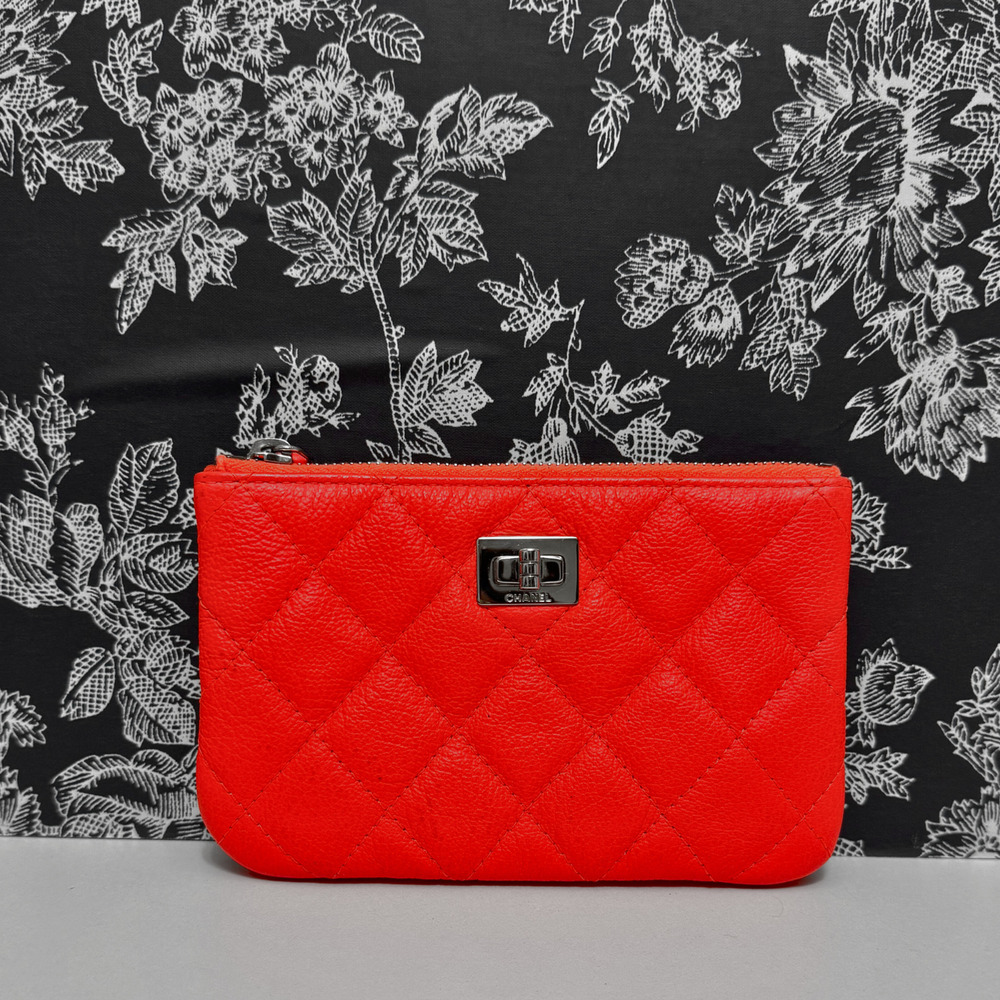 Chanel 2.55 Reissue Quilted Cosmetic Pouch AUTHENTIC Goatskin Orange O-Case